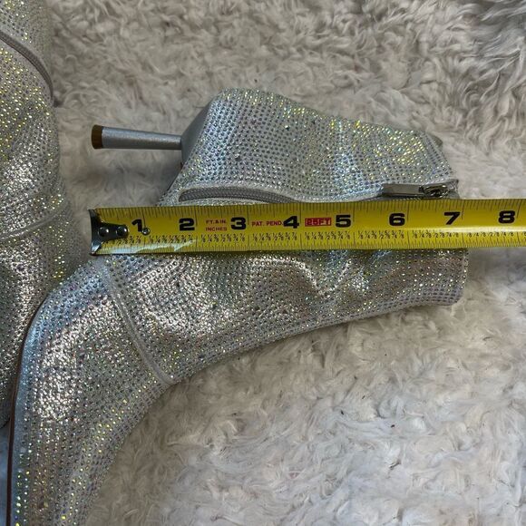 Moda Tope synthetic Silver Rhinestones Ankle Boots pointed toe side zipper SZ9.5 - Picture 11 of 16